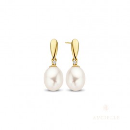 Oorbellen met zoetwaterparel en zirconia